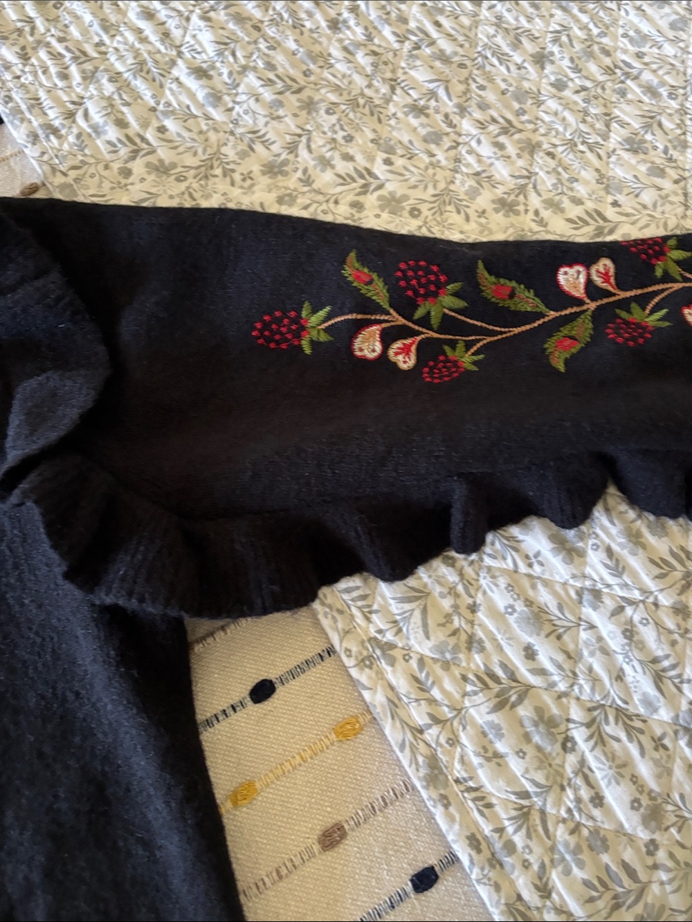 FARM Rio Black Cardigan with Red, Green and Cream Floral Embroidery - Picture 8 of 12